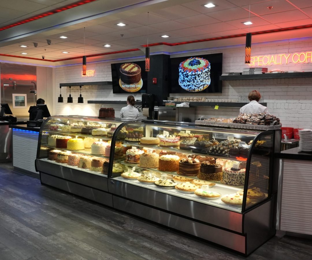Inside City Café Diner showcasing a dessert display filled with cakes and pastries, a highlight of this downtown Chattanooga restaurant.
